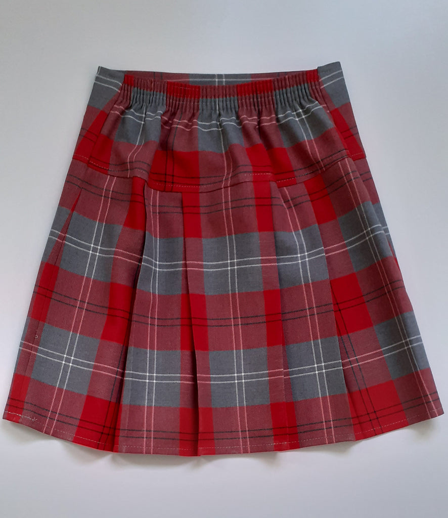 Red and grey elasticated pull up tartan skirt Kinderland Largs