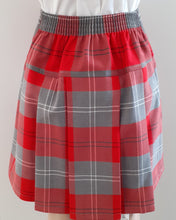 Elasticated school skirt in red and grey tartan 