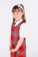 tartan pinafore in grey and red, slim style school dress, primary school uniform for Largs Inverkip West Kilbride Crookston Newark Port Glasgow and Gavinburn