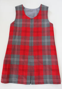 buy trendy primary school dress in grey and red tartan for skinny primary school girls