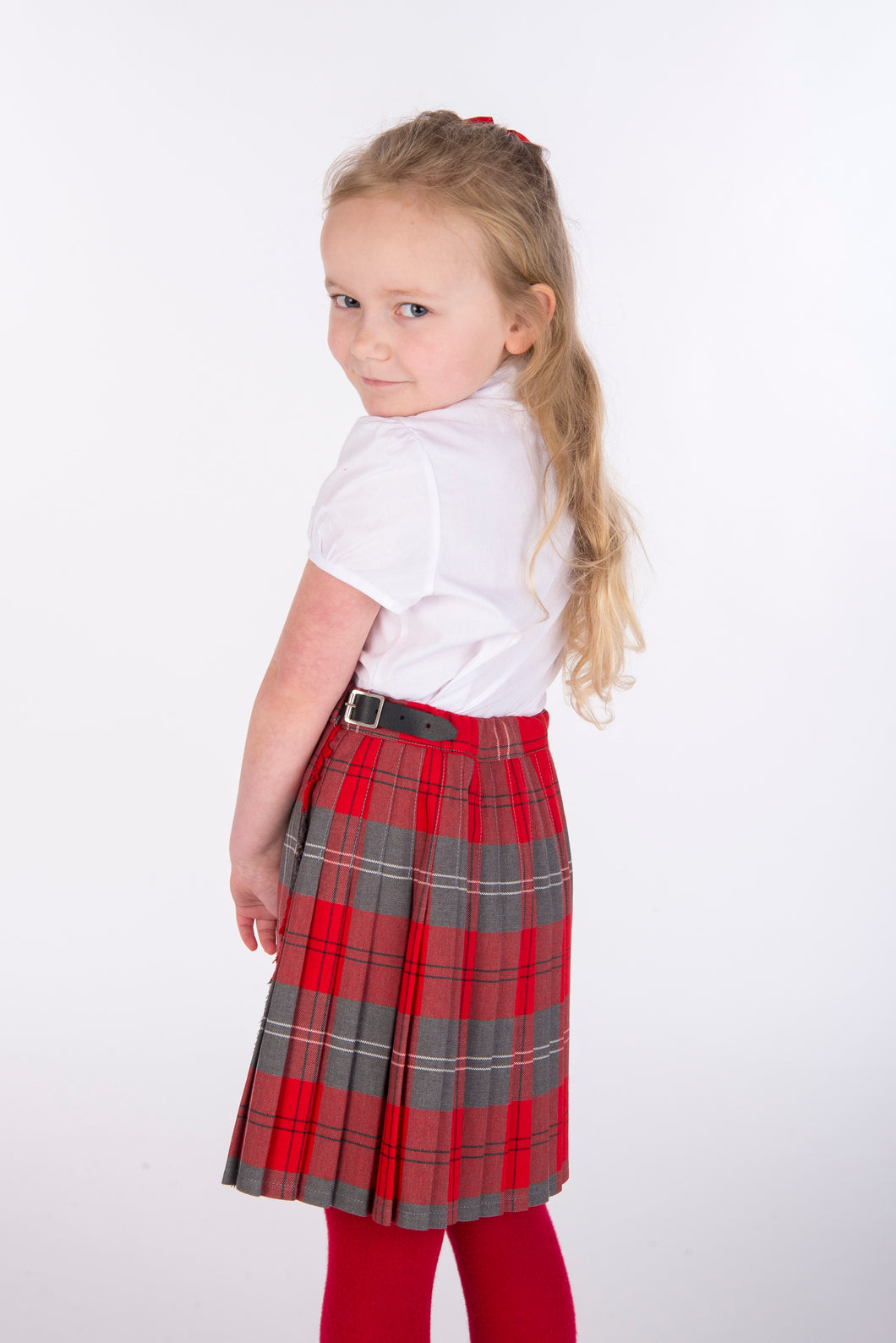 tartan kilt red and grey with adjustable waist, shop high quality school uniforms with Kinderland