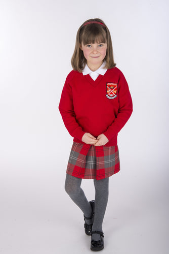 skinny fit red and grey tartan school pinafore for Largs Inverkip Gavinburn Glasgow Crookston Primary School size 5-6 6-7 7-8 8-9 9-10 11-11 11-12