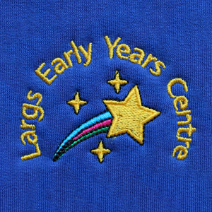 Largs EYC uniform with a choice of light and dark blue sweatshirts plus grey, white and blue polos
