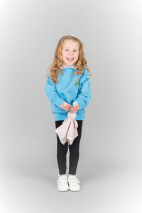 Light blue nursery jumper for Largs EYC, long lasting, non-colour fading sweatshirt for young children
