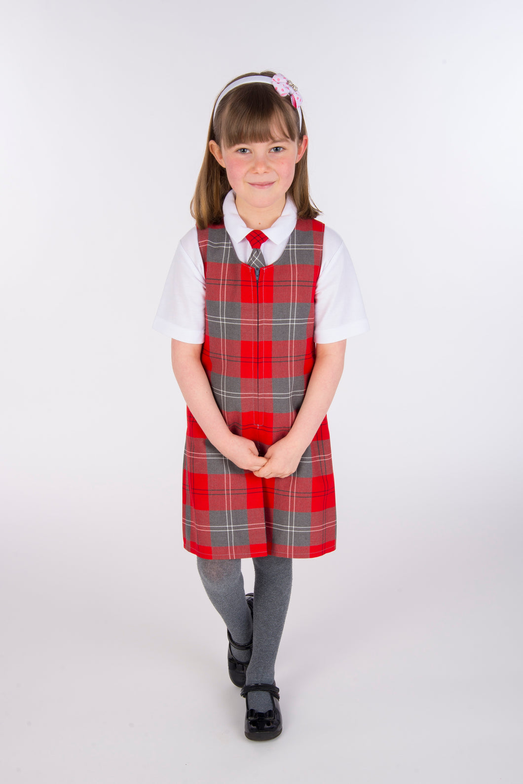 buy slim fit red and grey tartan school pinafore in size 3-4 4-5 5-6 6-7 7-8 8-9 9-10 11-11 11-12 13