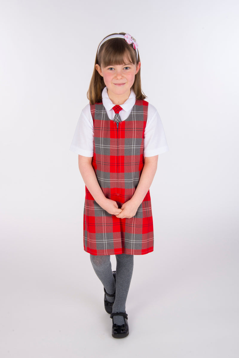 Slimfit red and grey tartan pinafore for primary school Kinderland Largs