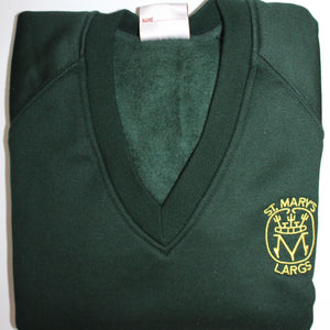 bottle green V Neck sweatshirt embroidered with St Marys Primary school badge Largs