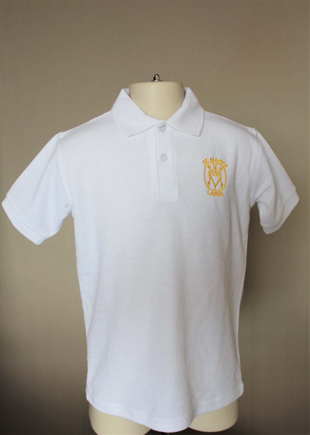 white polo shirt for PE and every day at school, part of St Mary's Primary school uniform Largs