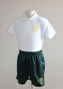 green PE shorts for St Mary's Primary School Largs, plain or with badge